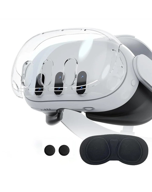 Transparent Case with Dust Cover, Cloth and Thumb Grip for Quest 3