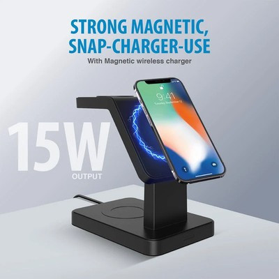 Brookstone (3in1) MagSafe Wireless Charging Station (15W) - BLACK