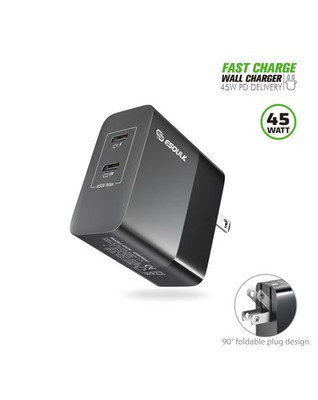 Esoulk PD Dual USB-C Wall Charger (45W) (BLACK)