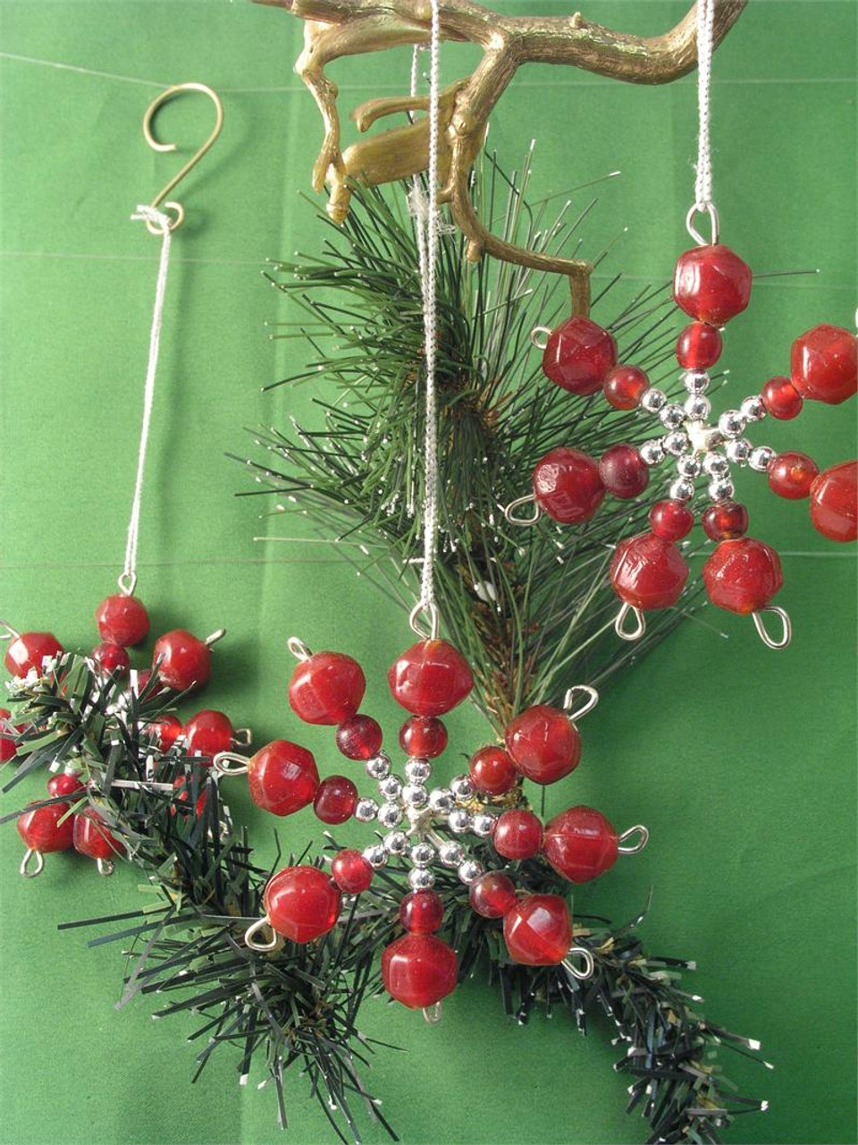 Red Bead Snowflake Christmas Ornament, BD343R, Fair Trade, rupalee