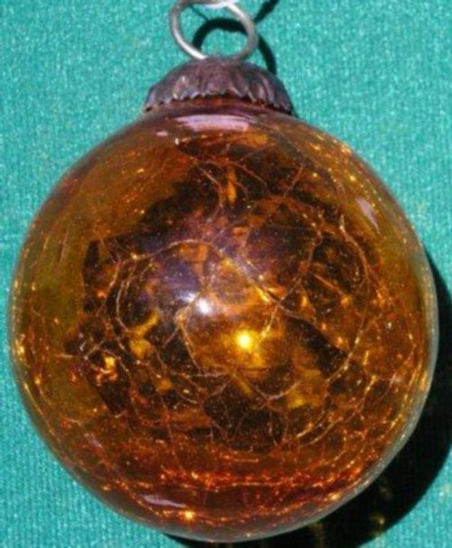 Ball Kugel glass Crackle Handblown. 3 inches Gold Amber  GC04G