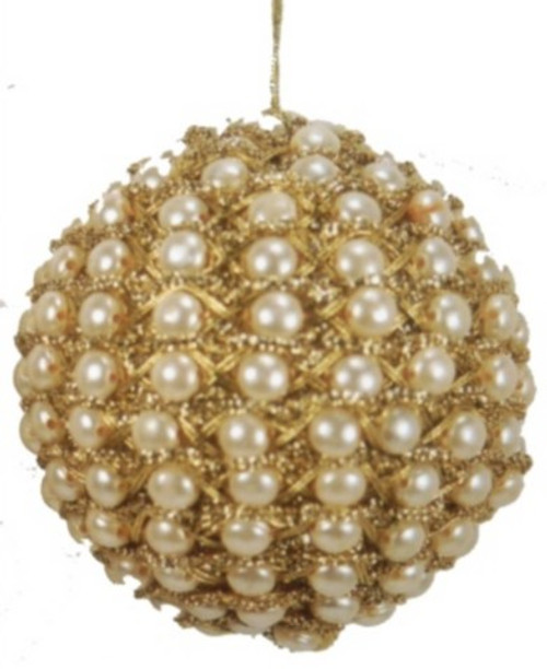 Ball. Gold pearl braid. 3". Gold and ecru. BL07 Ball. Gold pearl braid. 3". Gold and ecru. BL07