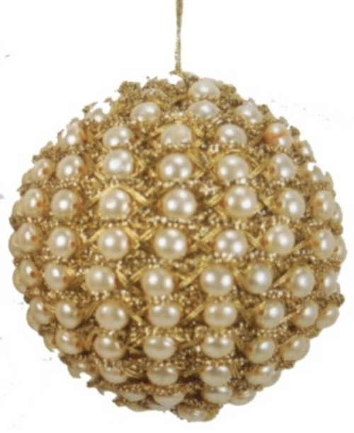 Ball. Gold pearl braid. 3". Gold and ecru.  BL07