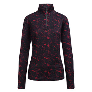 JRB Ladies 1/4 Zipped Golf Top Black Red Print JRB Ladies 1/4 Zipped Golf Top Black Red Print