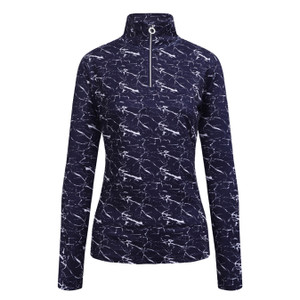 JRB Ladies 1/4 Zipped Golf Top Navy White Print JRB Ladies 1/4 Zipped Golf Top Navy White Print