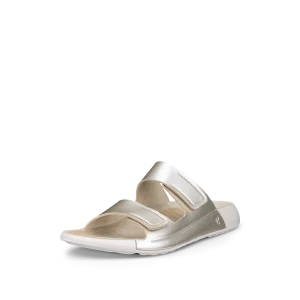Ecco Women's Cozmo 2 Strap Flat Sandal Pure White Gold