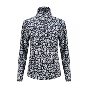 JRB Ladies 1/4 Zipped Golf Top Navy Flower Print