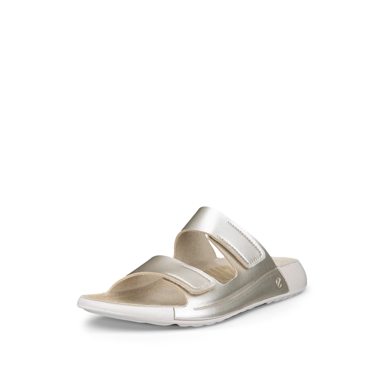 Ecco Women's Cozmo 2 Strap Flat Sandal Pure White Gold
