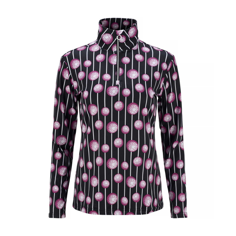 JRB Ladies 1/4 Zipped Golf Top Black White Pink Balls