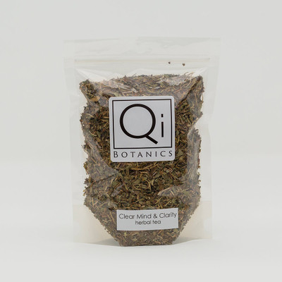 Qi Botanics Clear Mind & Clarity Herbal Tea package.