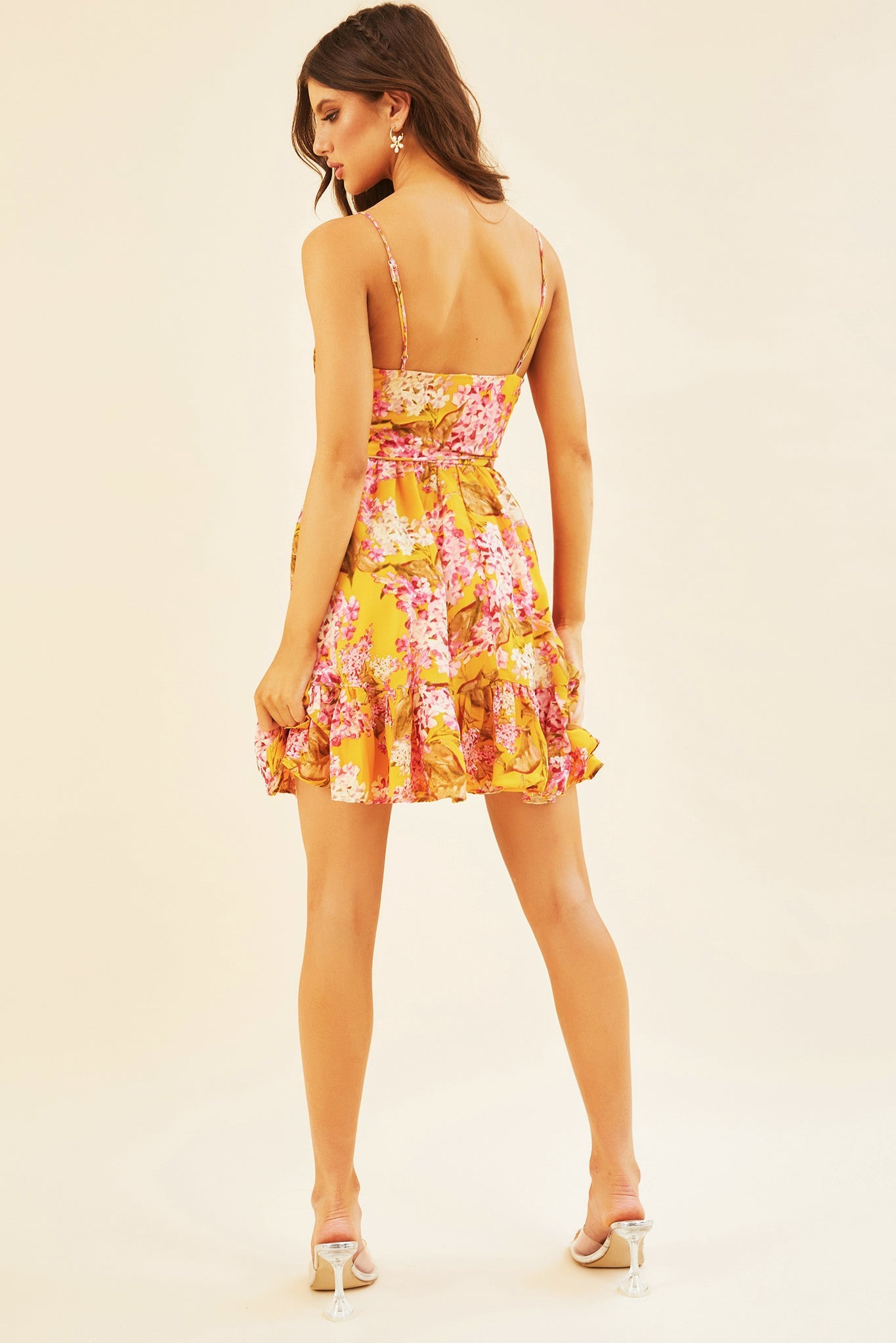 Cherry Blossom Mini Dress - Mustard | Sage and Paige AUS.