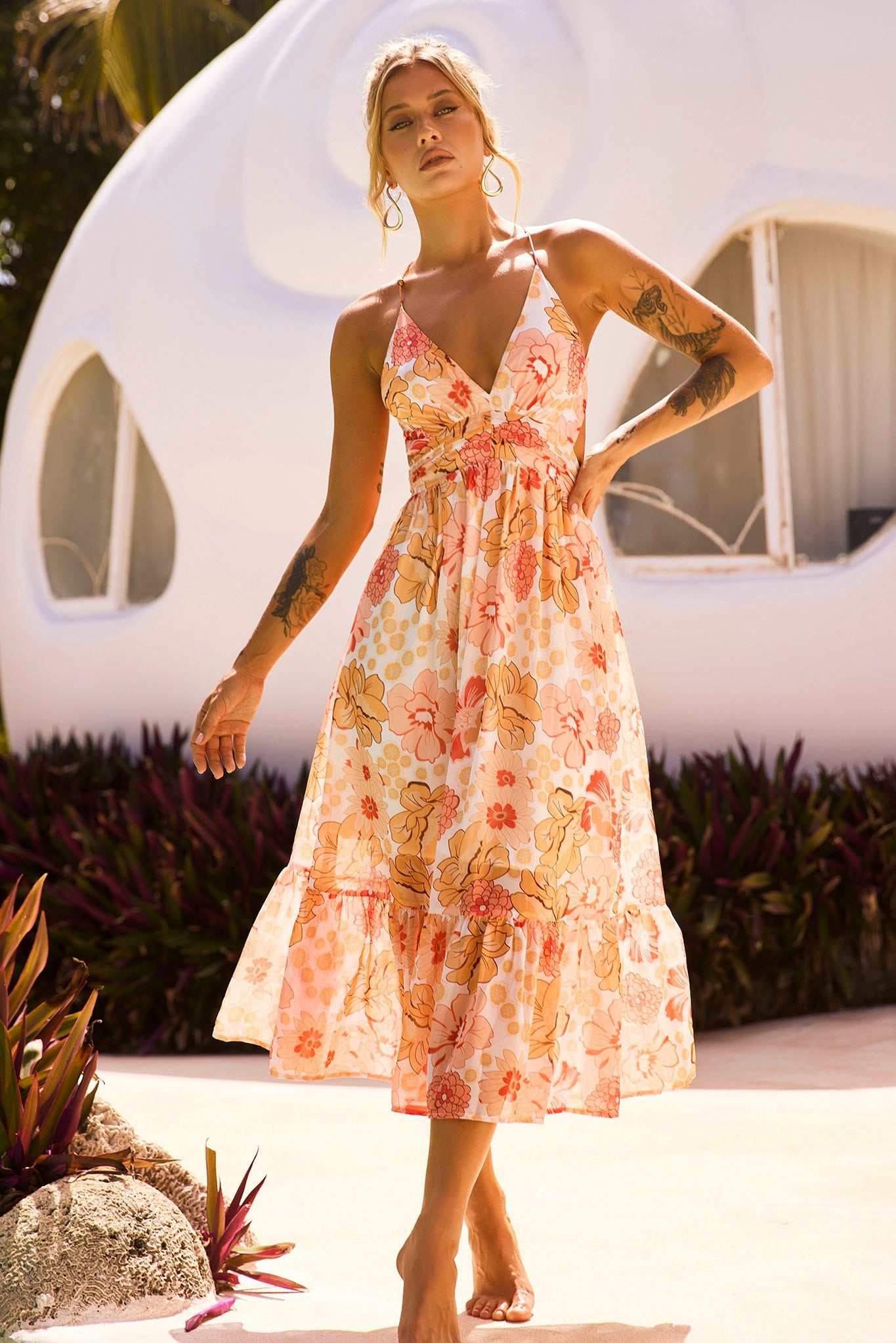 Gold Dust Midi Dress - Orange | Sage and Paige AUS.
