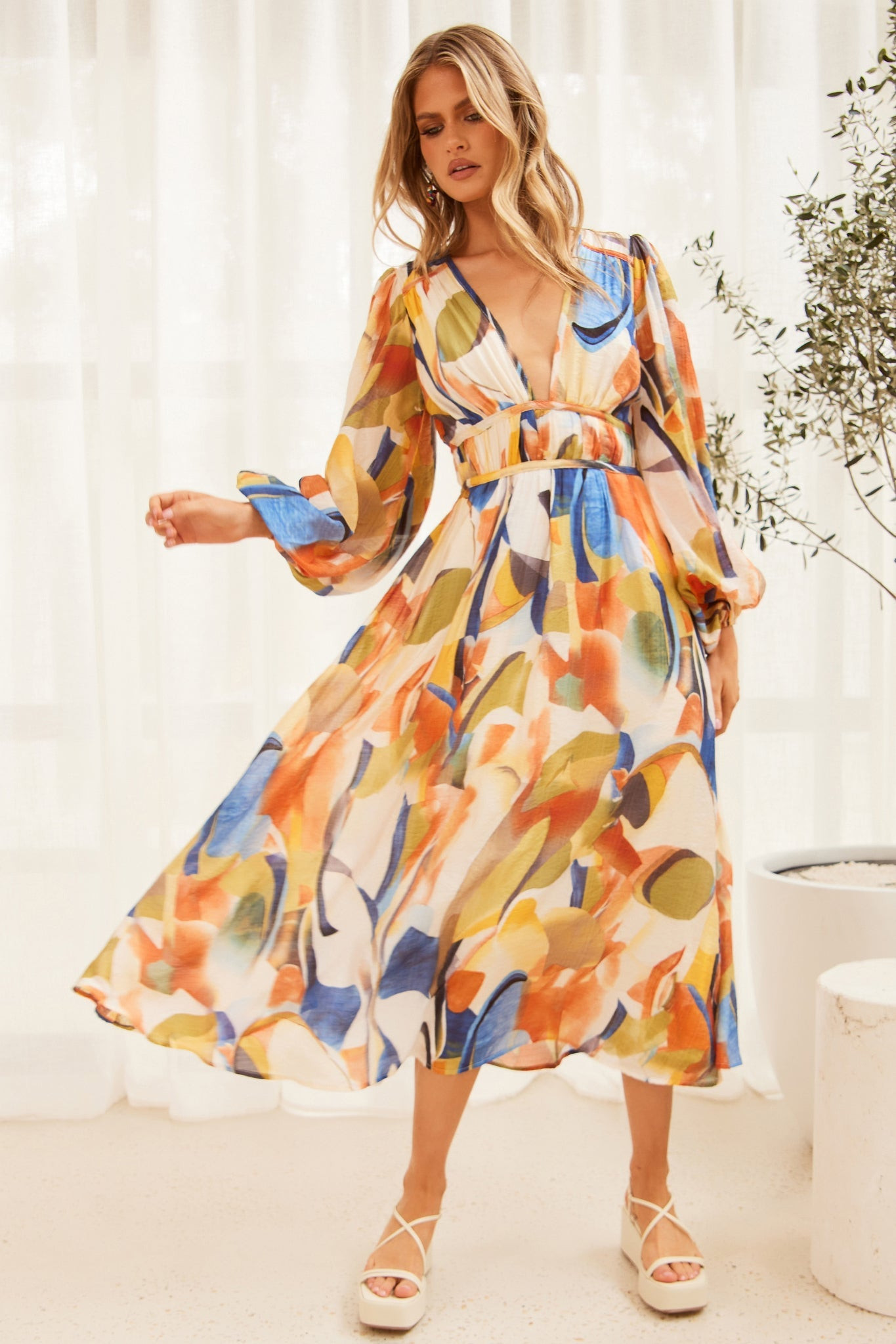 Flow State Midi Dress - Green Multi | Sage and Paige AUS.