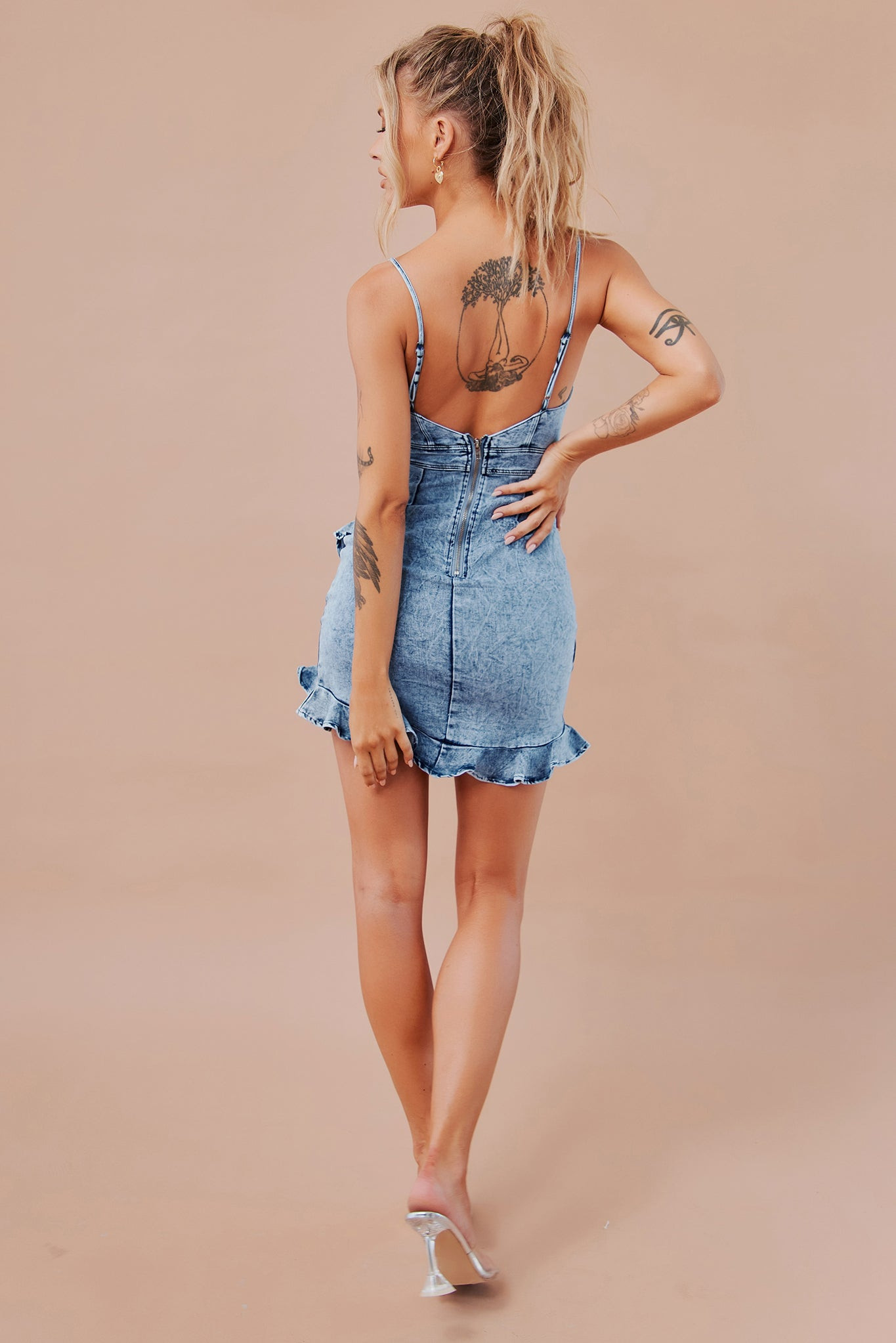 Cross Of Sunlight Mini Dress - Washed Blue | Sage and Paige AUS.
