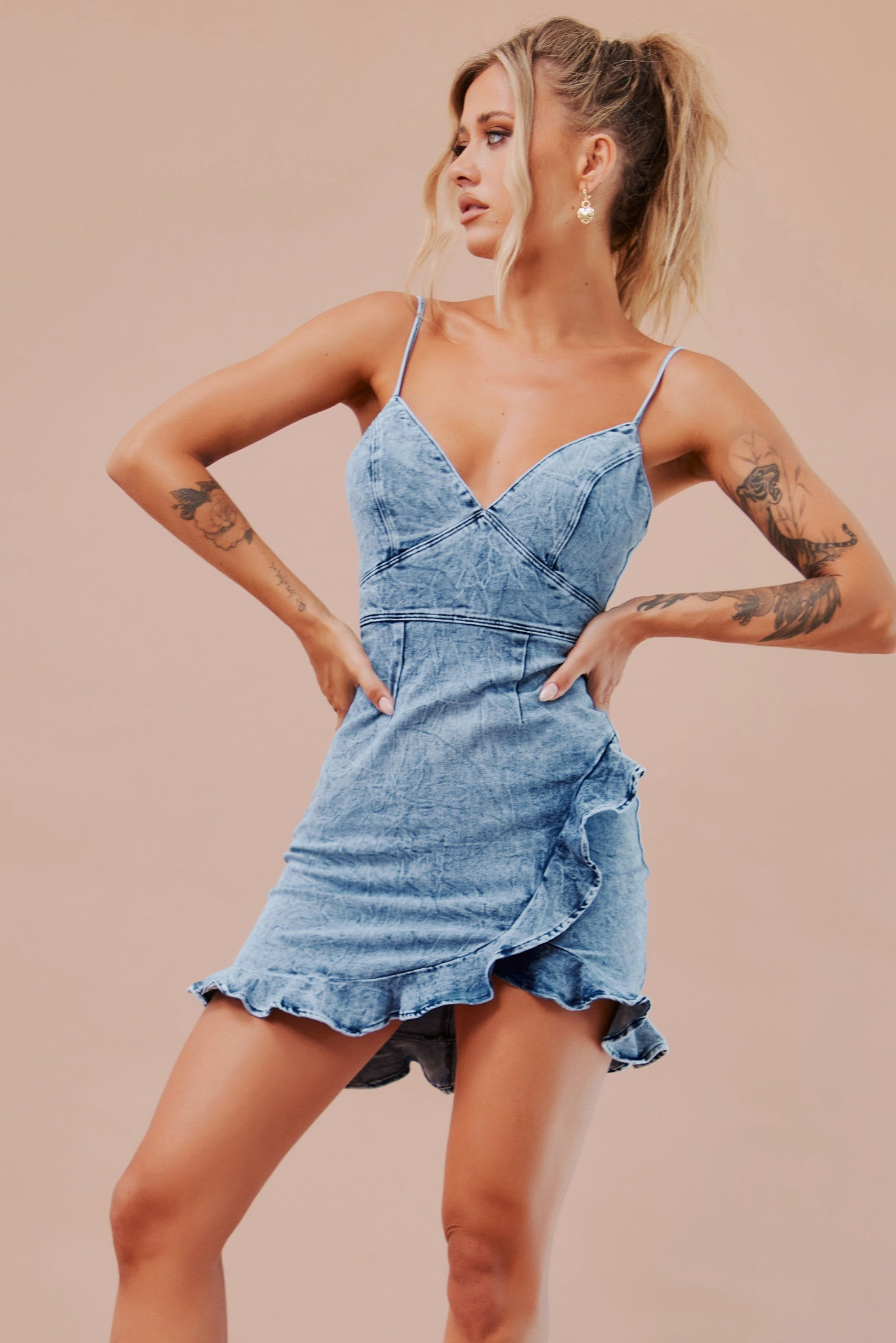Cross Of Sunlight Mini Dress - Washed Blue | Sage and Paige AUS.