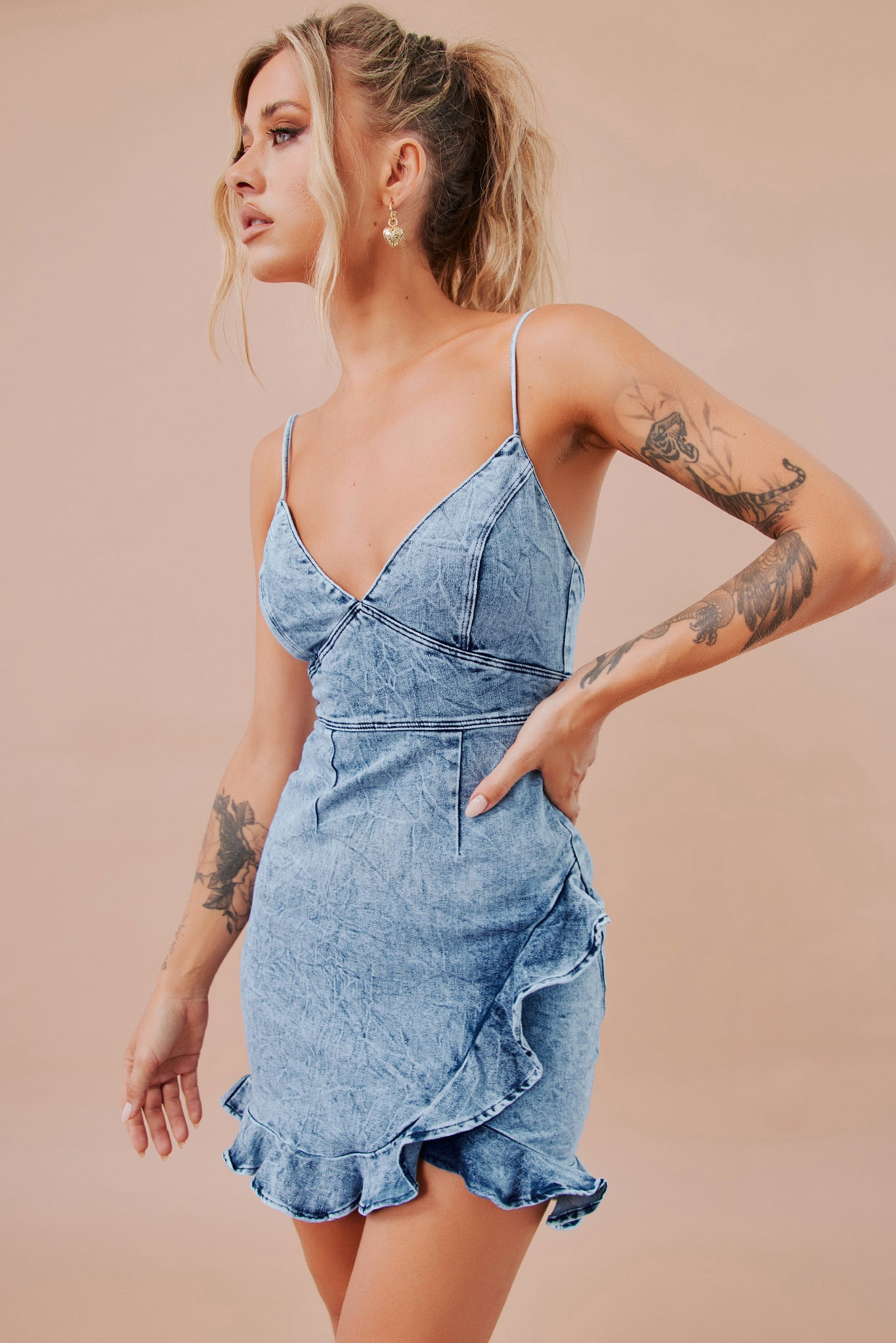 Cross Of Sunlight Mini Dress - Washed Blue | Sage and Paige AUS.