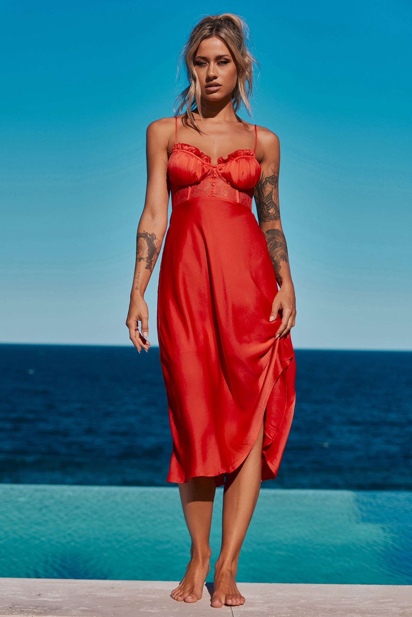 Sure Thing Midi Dress - Tangerine | Sage and Paige AUS.