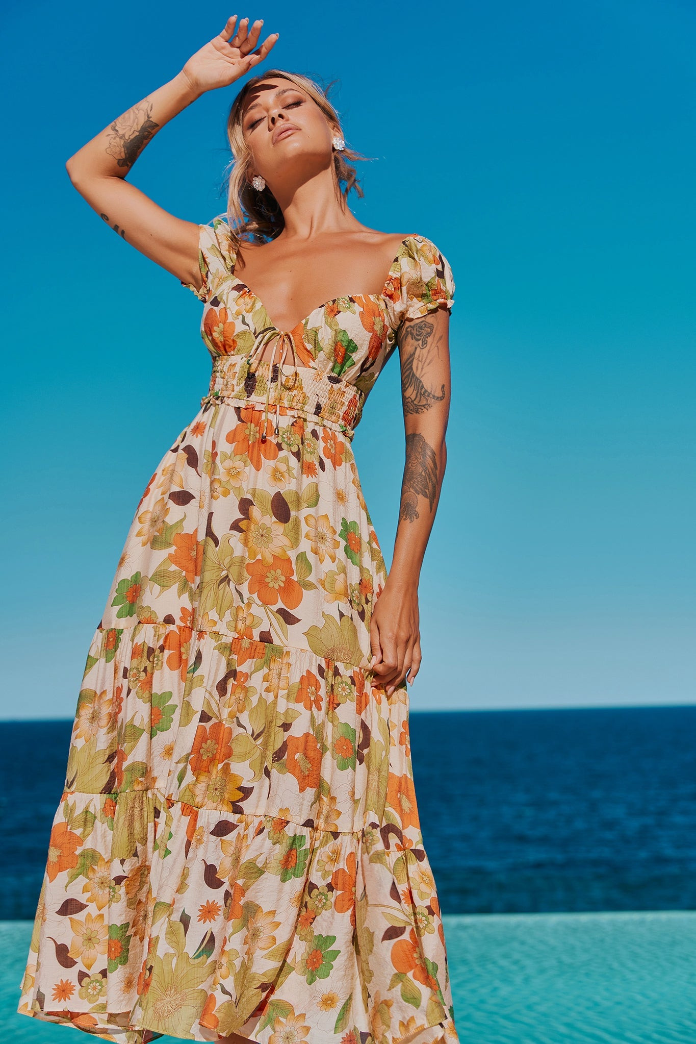 Suddenly Midi Dress - Orange Multi | Sage and Paige AUS.