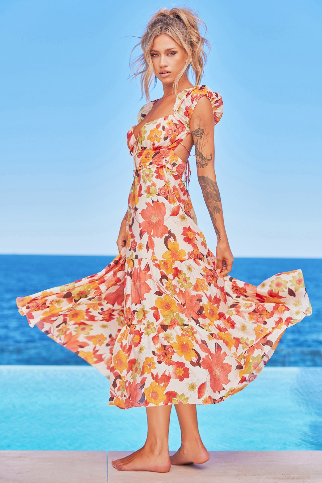 Suddenly Midi Dress - Red Multi | Sage and Paige AUS.