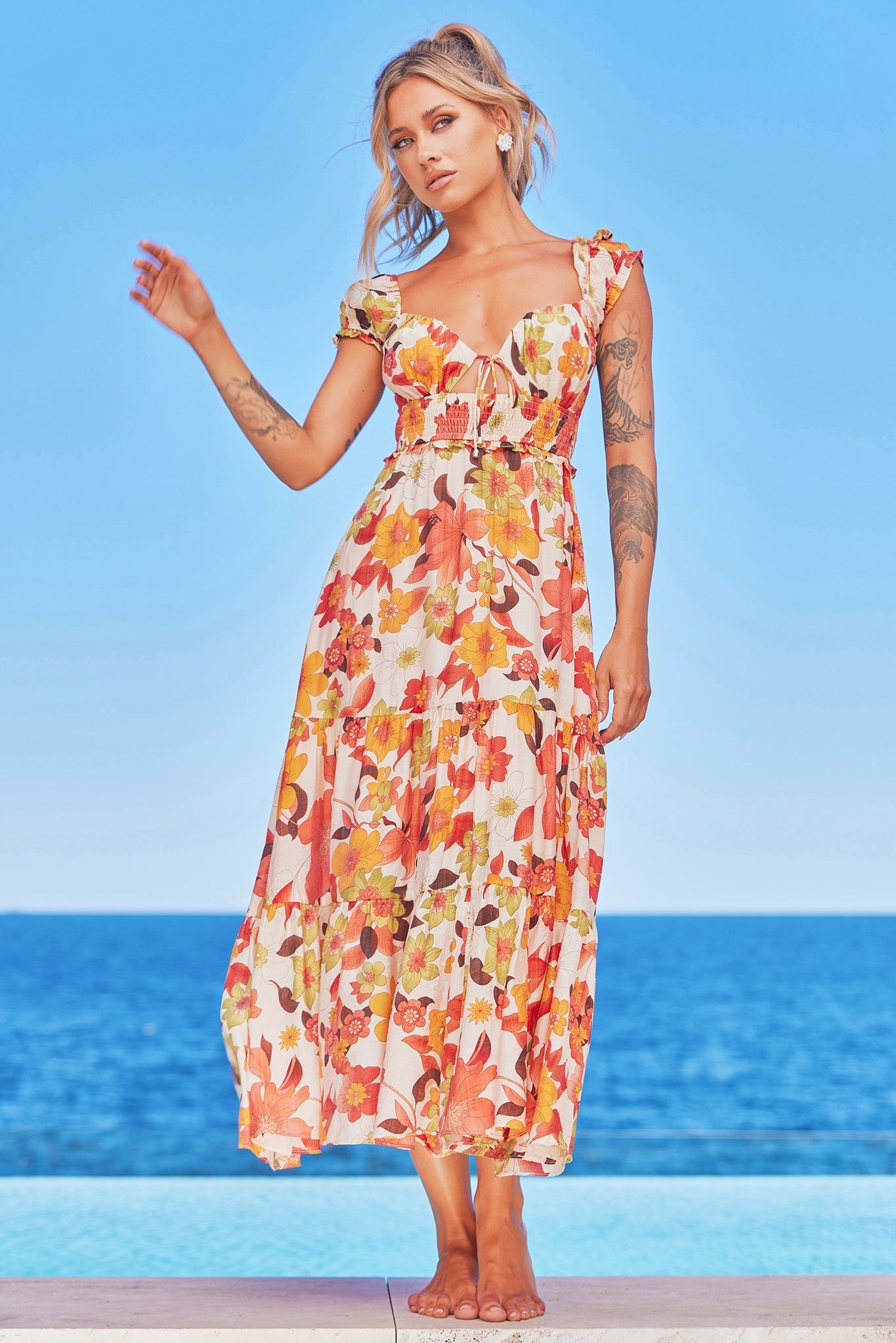Suddenly Midi Dress - Red Multi | Sage and Paige AUS.