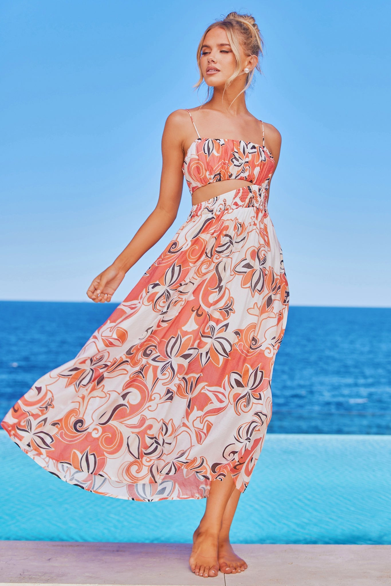 Spirited Midi Dress - Coral Multi | Sage and Paige AUS.