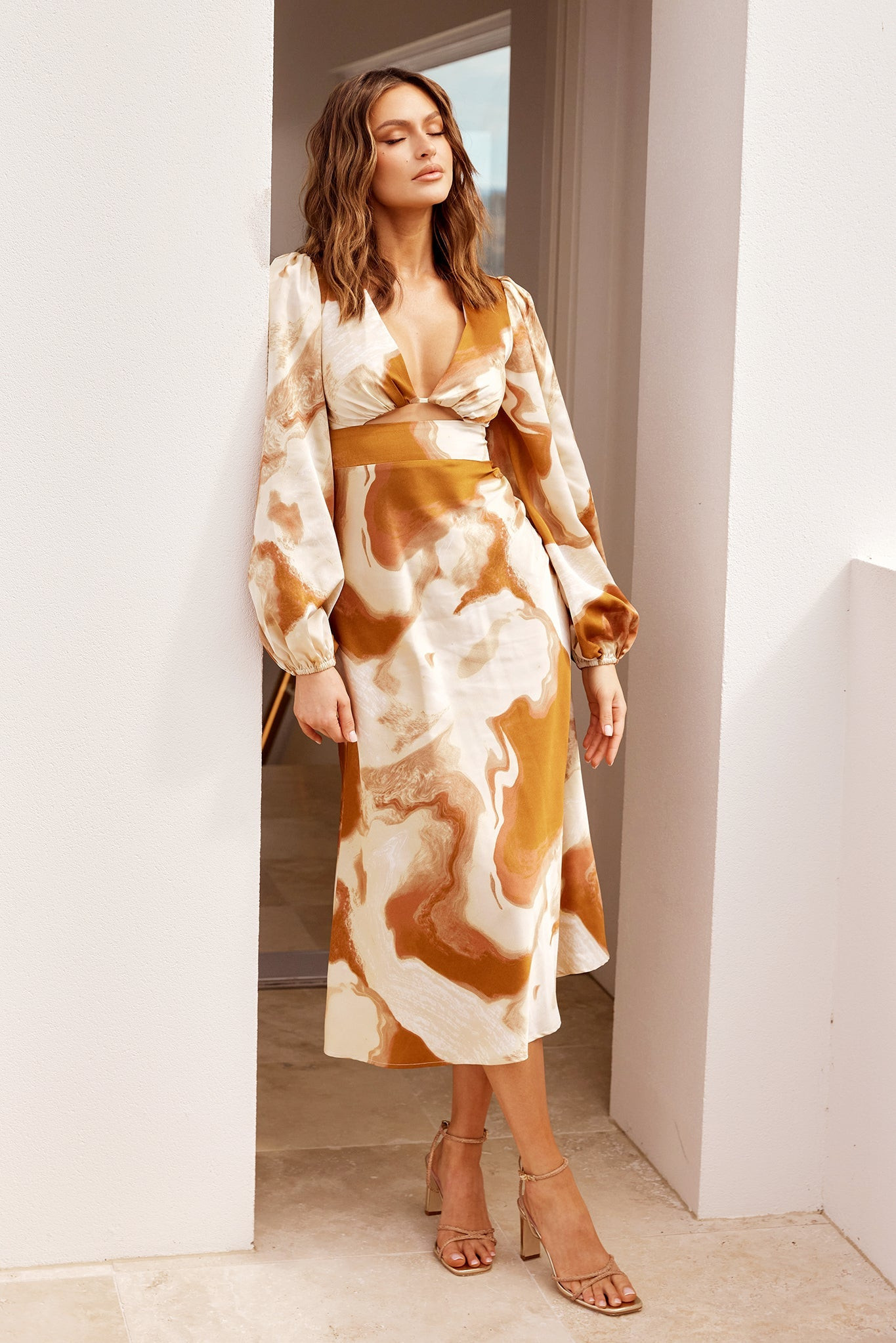 In Full Swing Midi Dress - Brown Multi | Sage and Paige AUS.