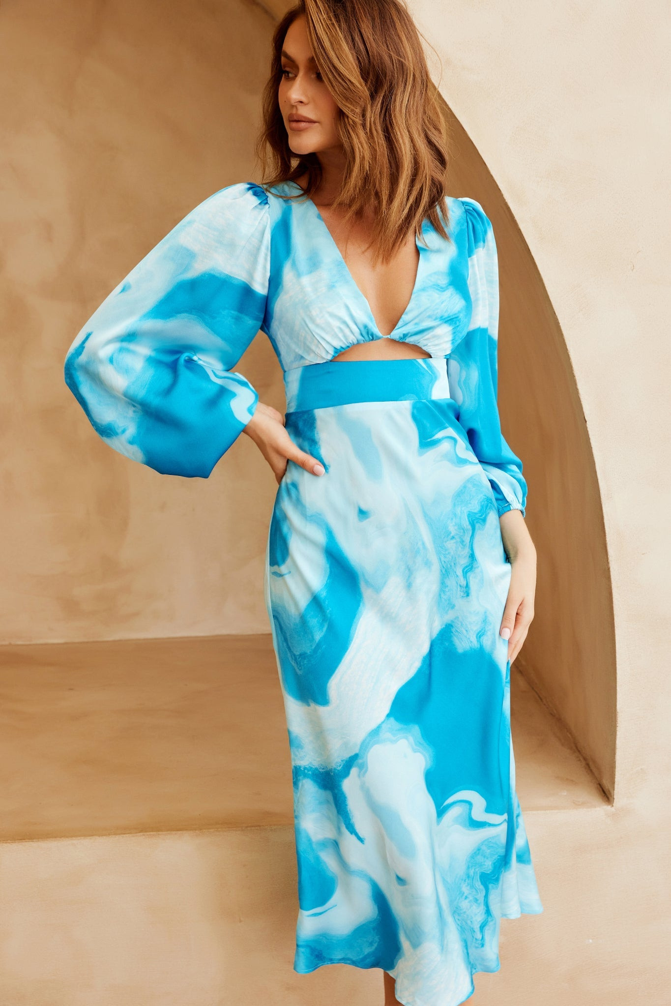 In Full Swing Midi Dress - Blue Multi | Sage and Paige AUS.
