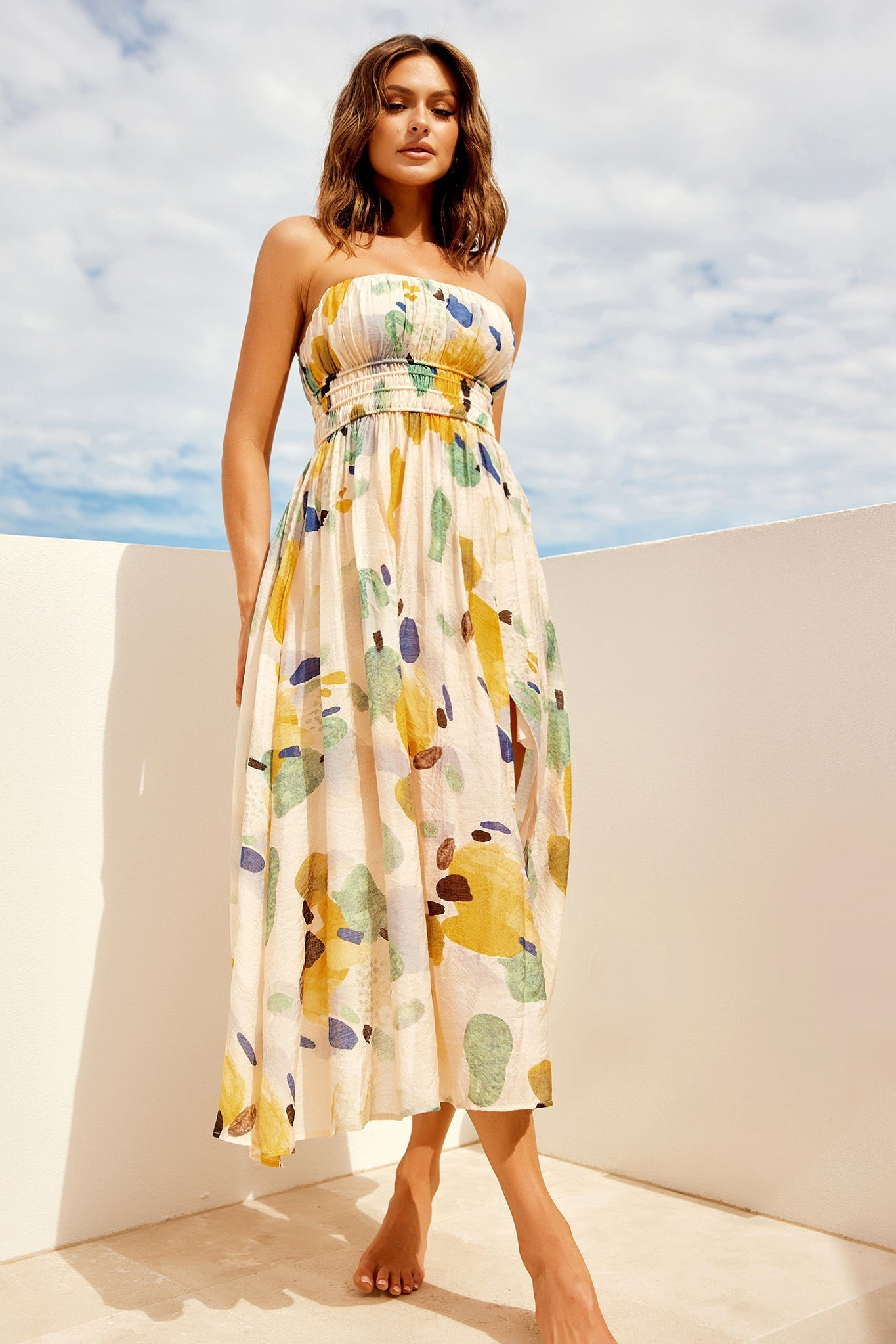 Palm Lover Midi Dress - Yellow | Sage and Paige AUS.