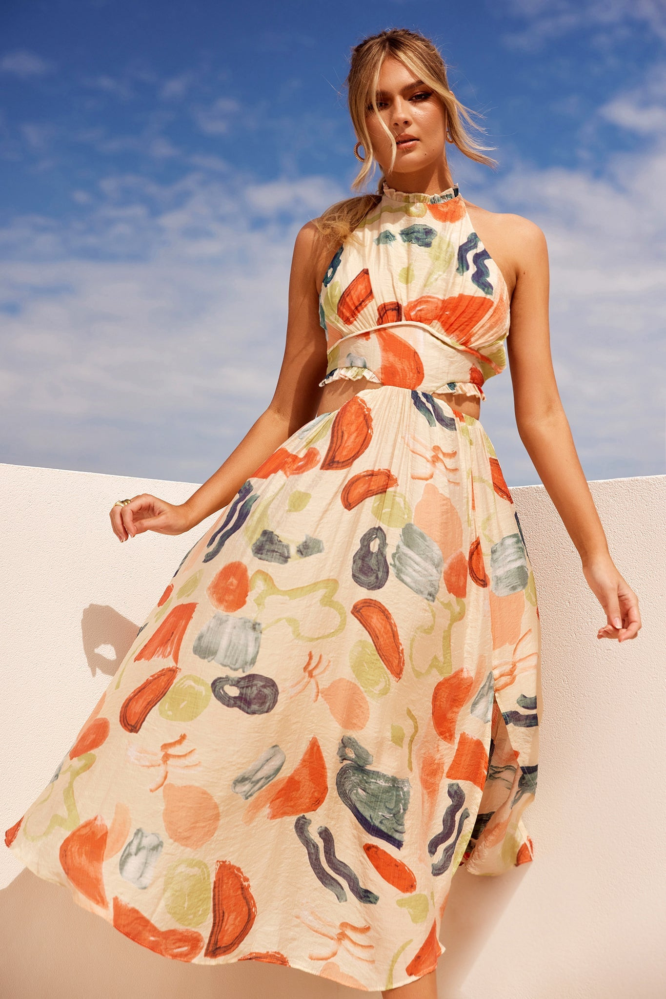 Holding On Midi Dress - Orange Multi | Sage and Paige AUS.