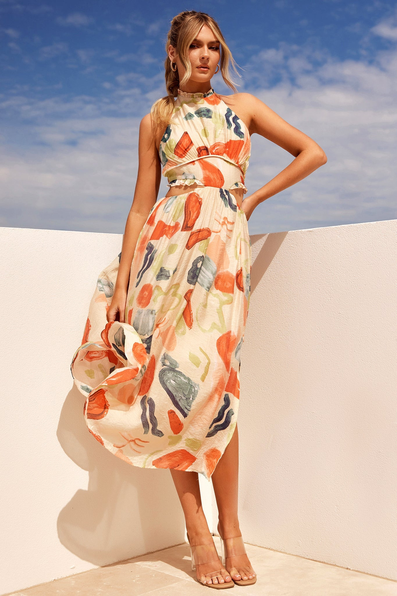 Holding On Midi Dress - Orange Multi | Sage and Paige AUS.