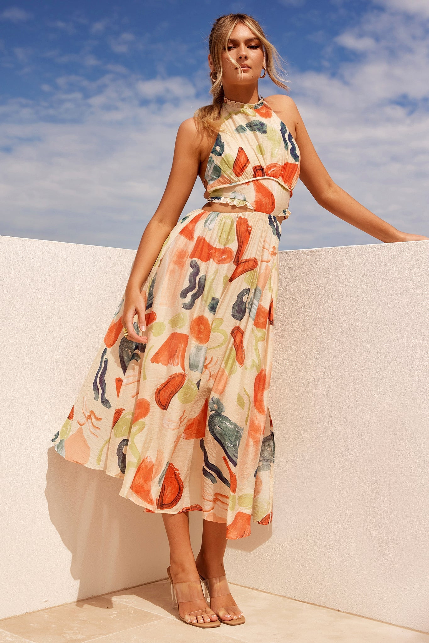 Holding On Midi Dress - Orange Multi | Sage and Paige AUS.