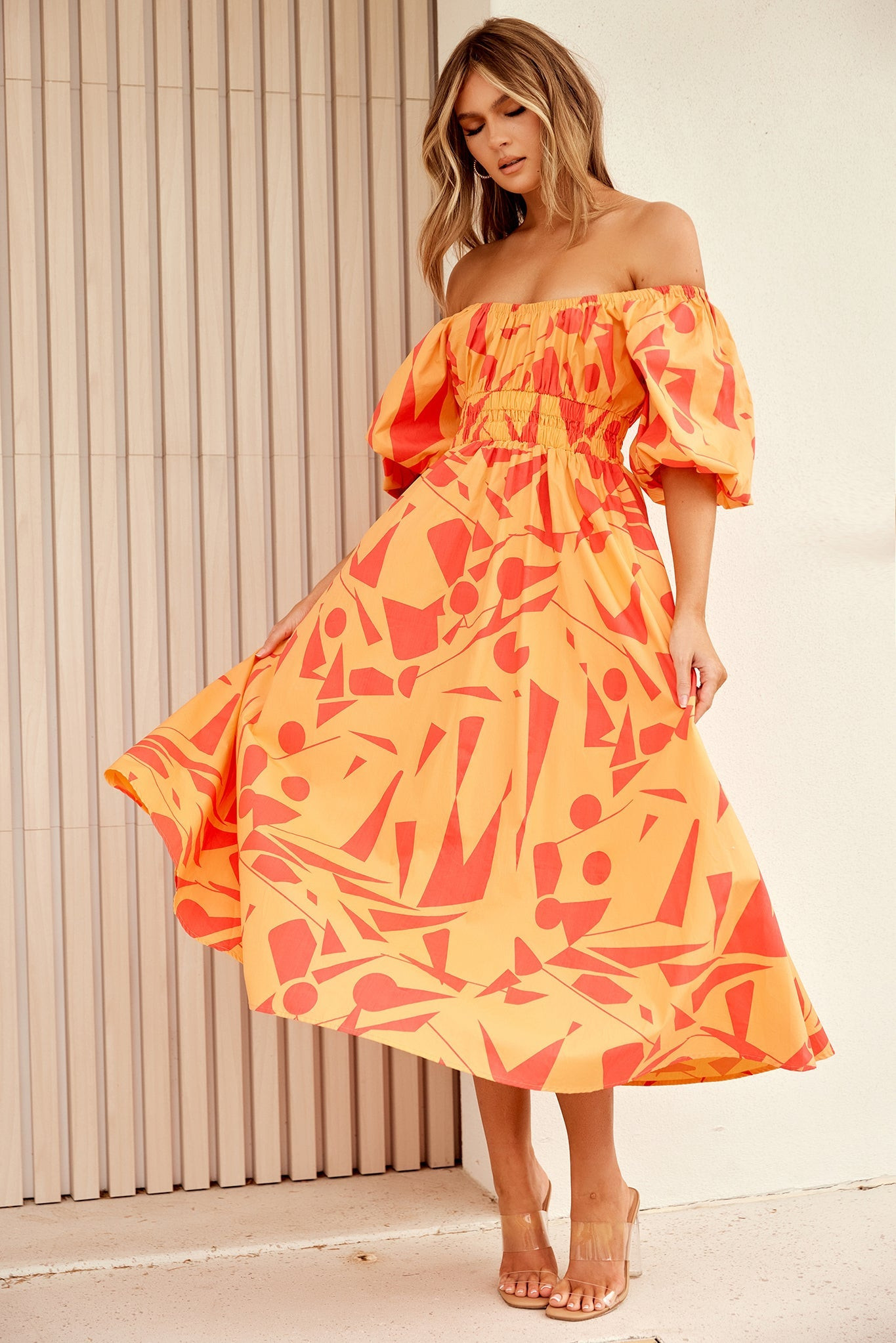 Sonja Midi Dress - Orange Multi | Sage and Paige AUS.