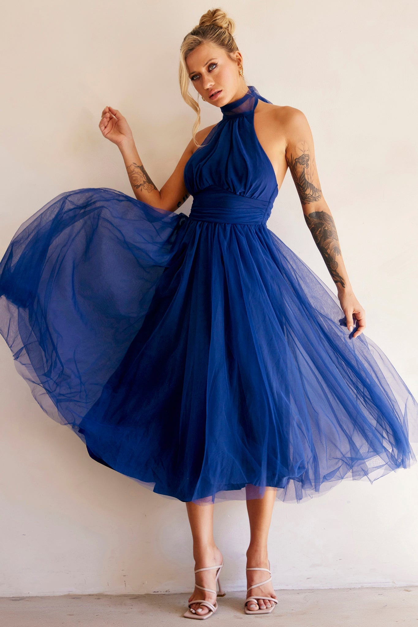 Her Statement Midi Dress - Navy | Sage and Paige AUS.