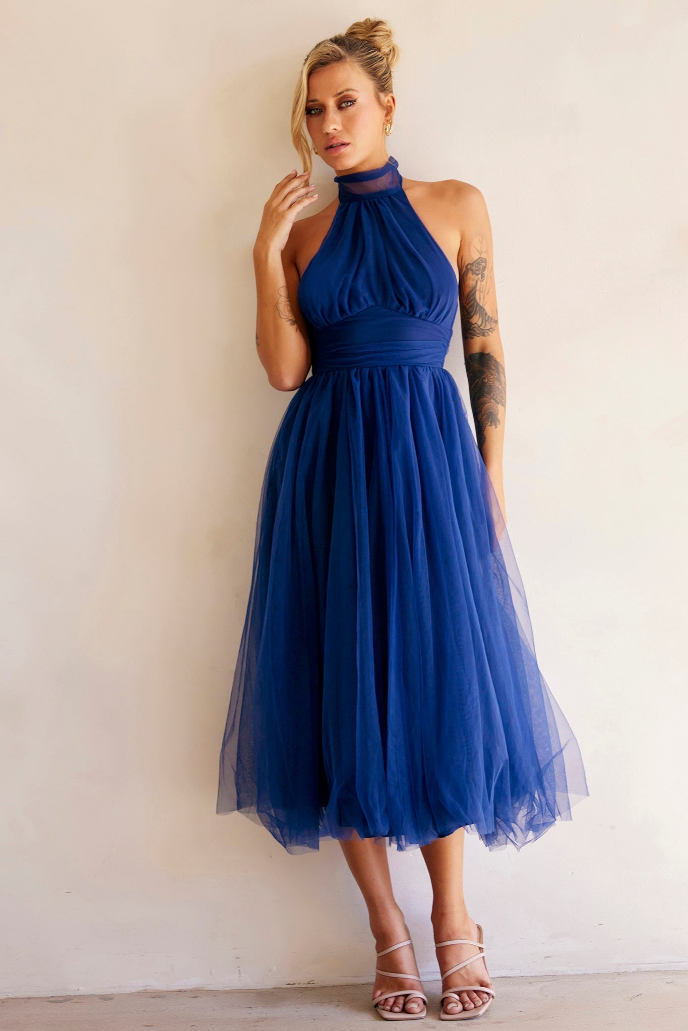 Her Statement Midi Dress - Navy | Sage and Paige AUS.