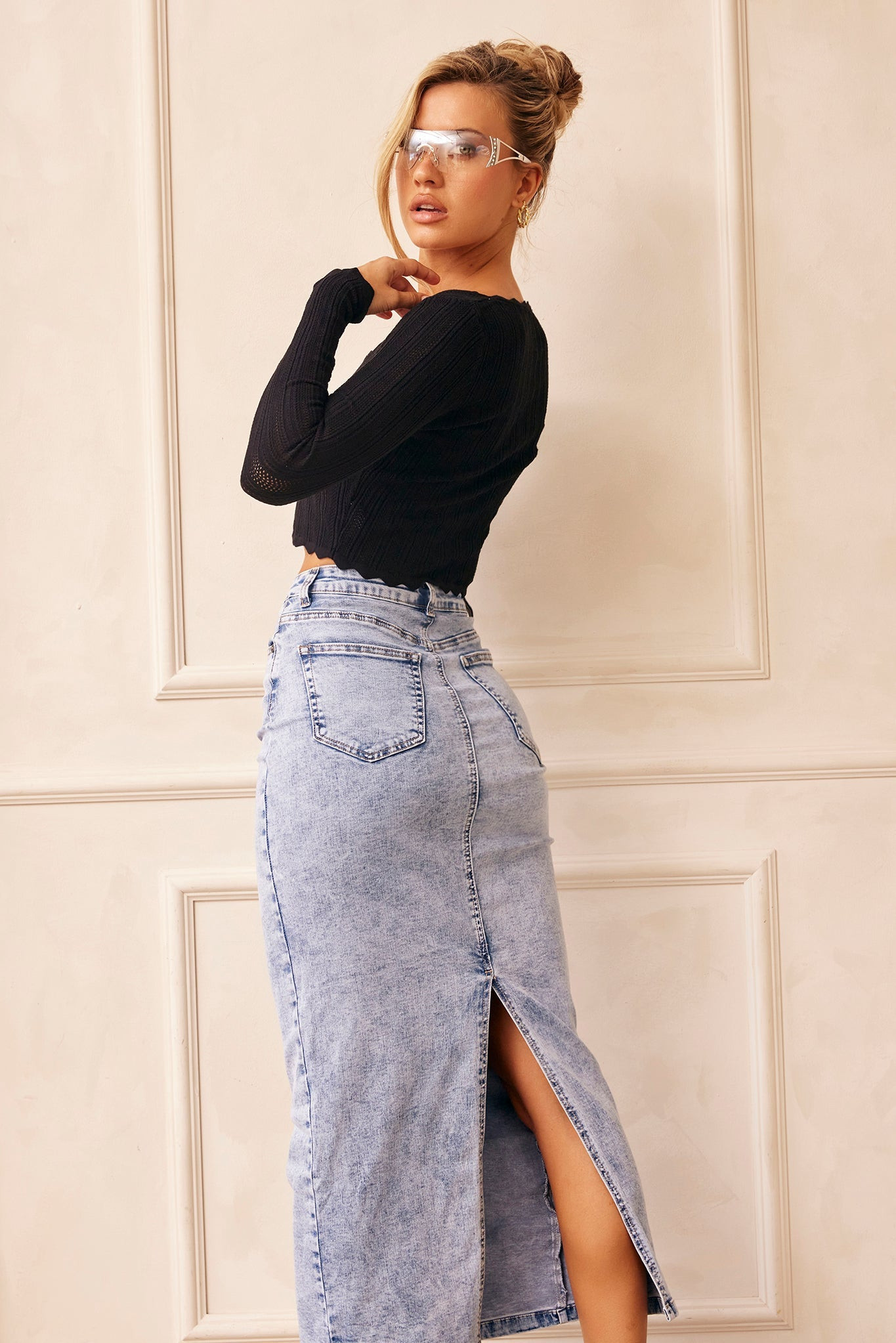 Nola Midi Skirt - Washed Blue | Sage and Paige AUS.