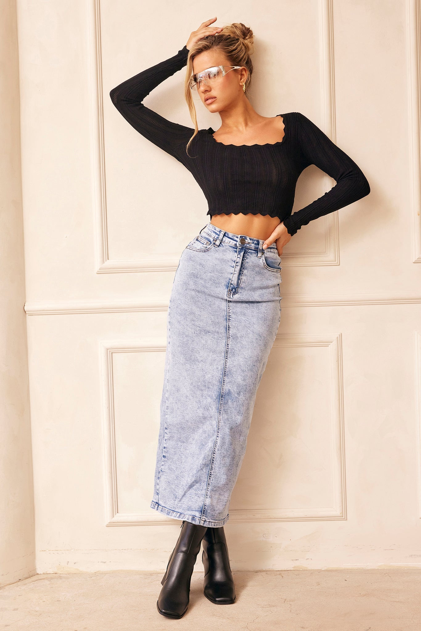Nola Midi Skirt - Washed Blue | Sage and Paige AUS.