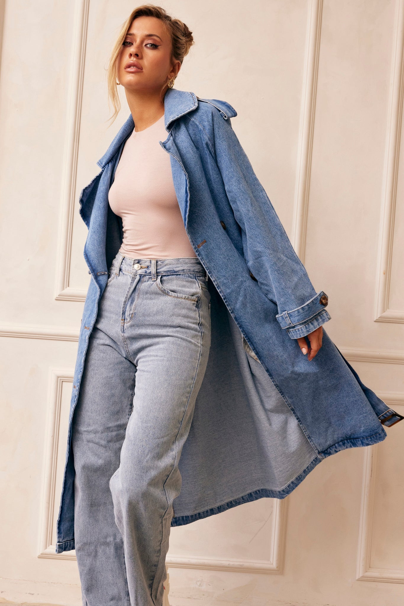 Double Take Denim Trench Coat - Blue | Sage and Paige AUS.