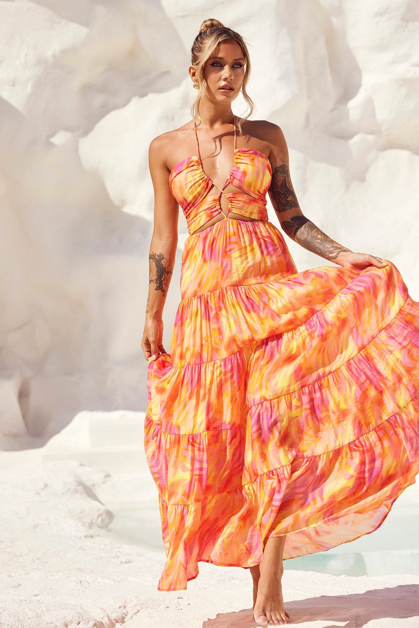Dreamy Sun Maxi Dress - Orange Multi | Sage and Paige AUS.