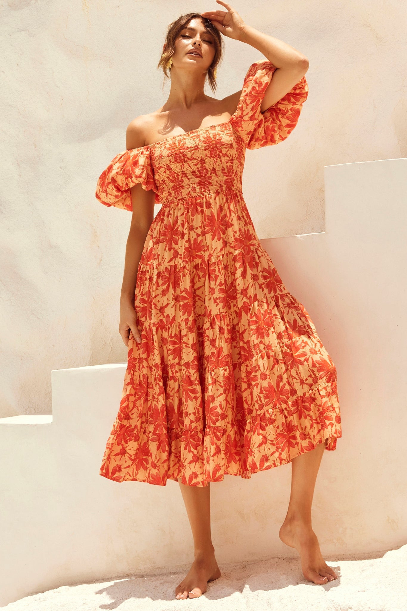 Betty's Garden Midi Dress - Orange Multi | Sage and Paige AUS.