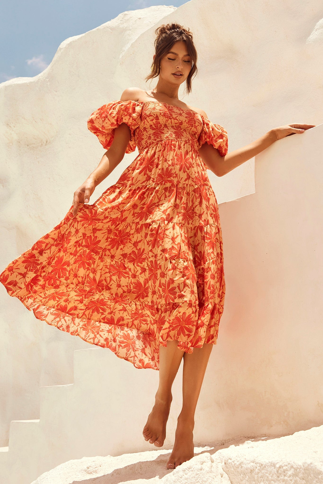 Betty's Garden Midi Dress - Orange Multi | Sage and Paige AUS.