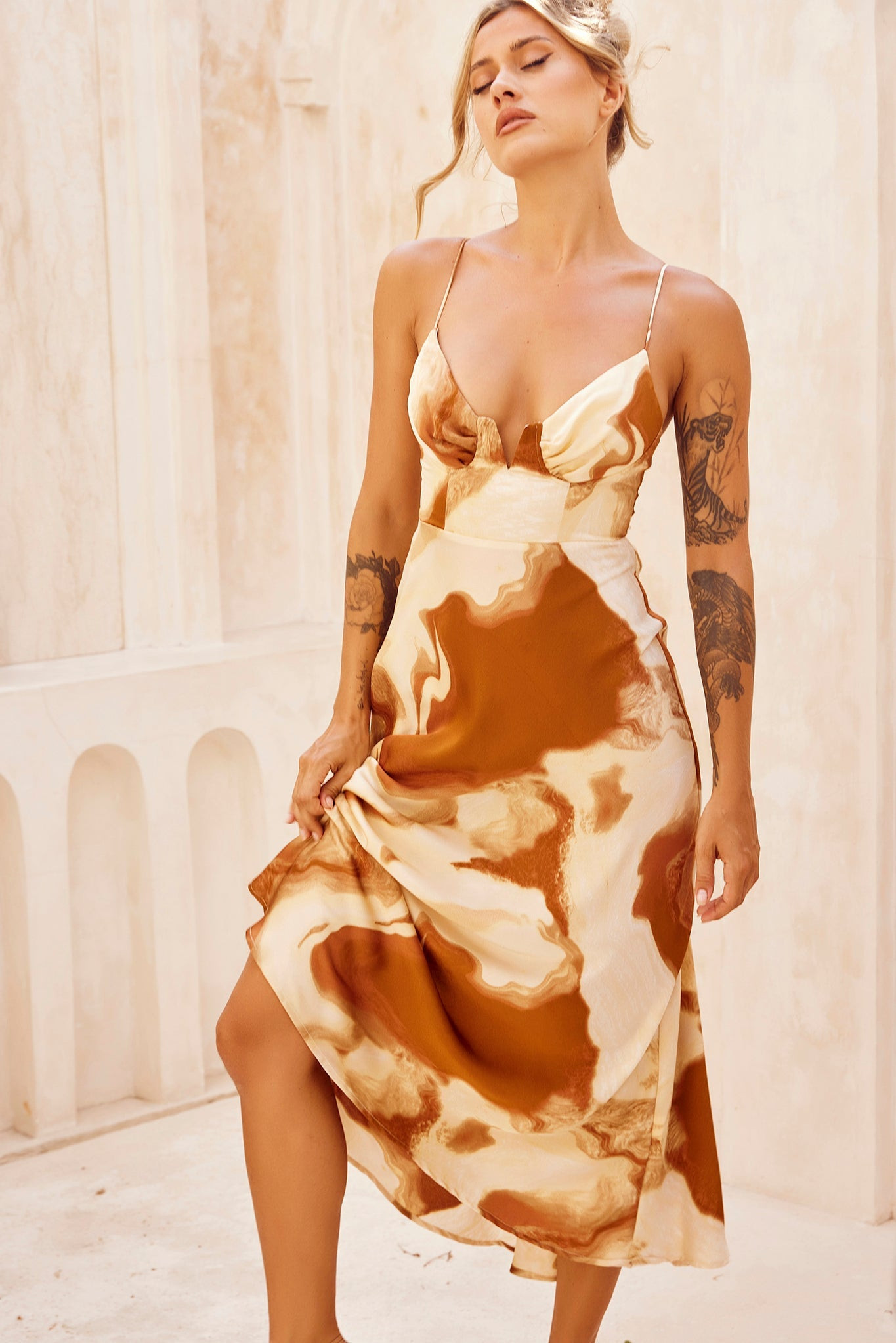 Art Of Love Midi Dress - Tan | Sage and Paige AUS.