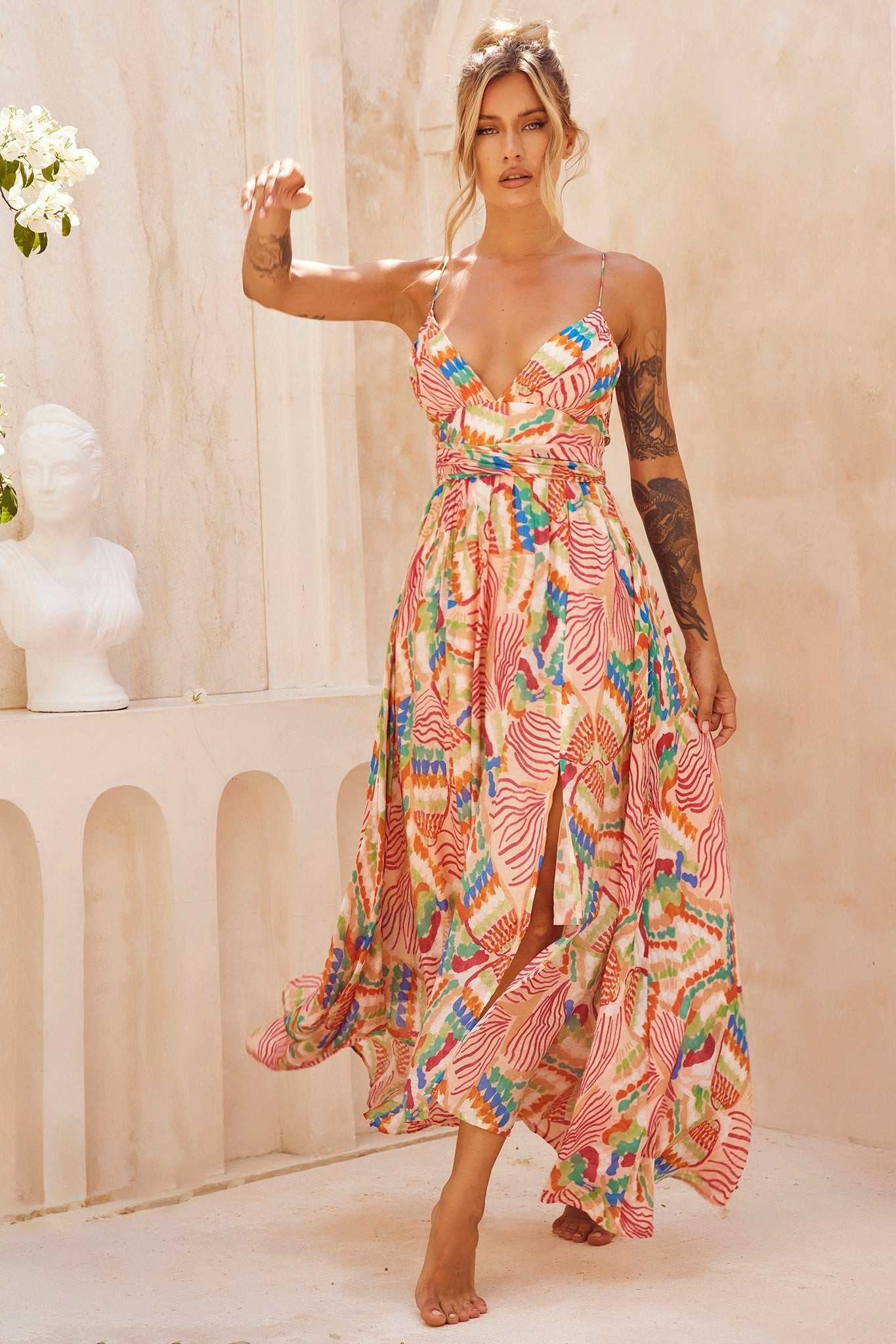 Everywhere Beyond Maxi Dress - Beige Multi | Sage and Paige AUS.