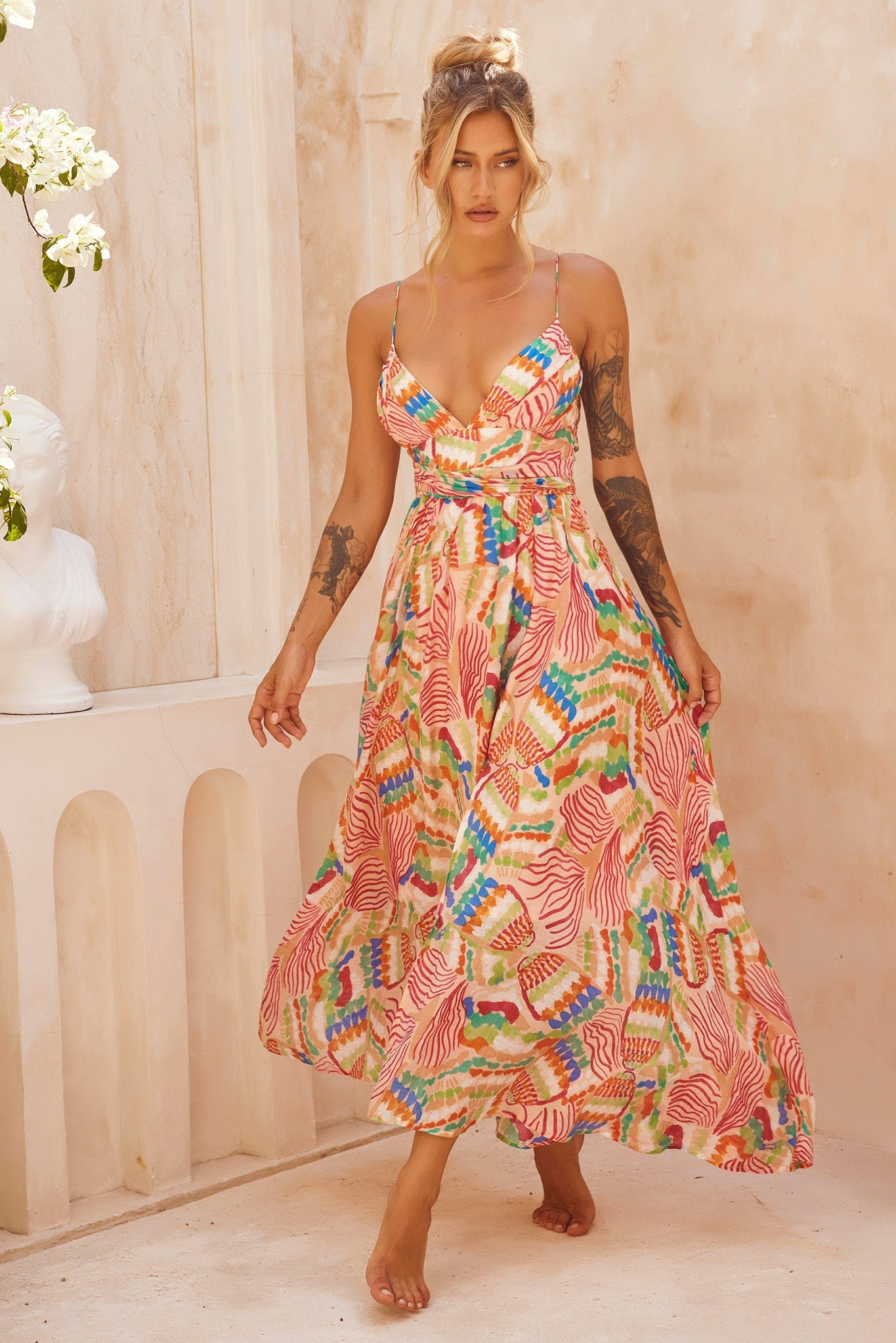Everywhere Beyond Maxi Dress - Beige Multi | Sage and Paige AUS.