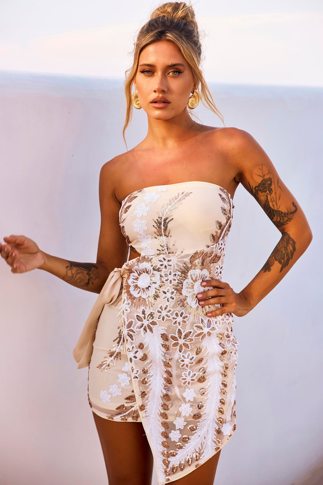 Easy Shine Mini Dress - White Gold | Sage and Paige AUS.
