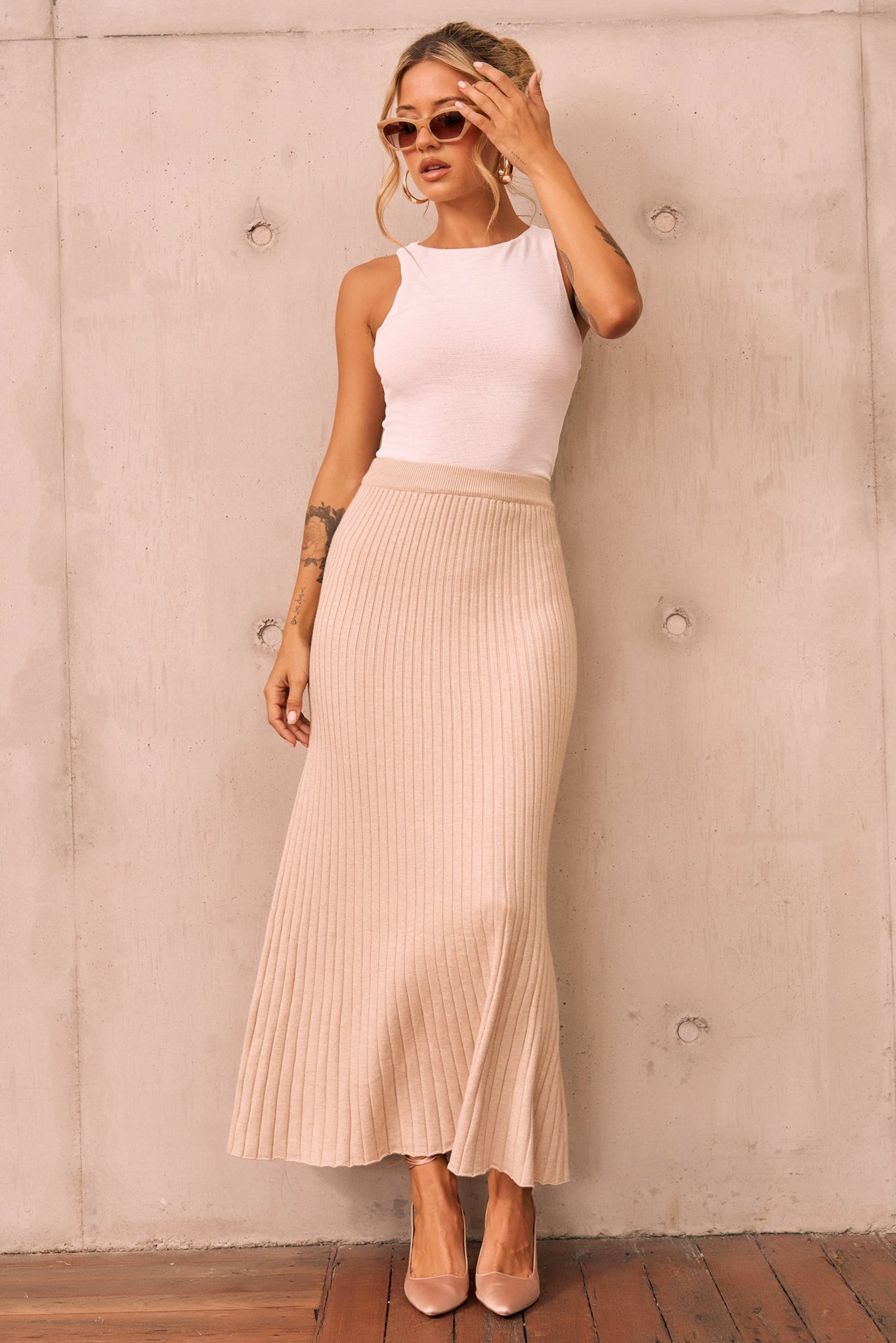 Join Us Knit Maxi Skirt - Sand | Sage and Paige AUS.