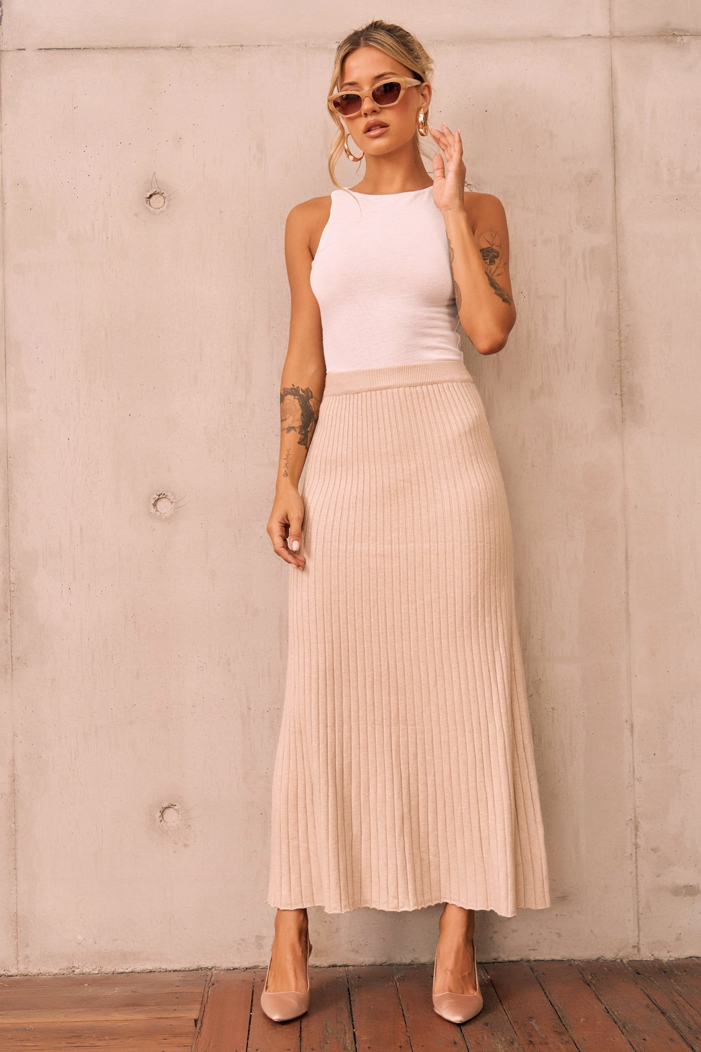 Join Us Knit Maxi Skirt - Sand | Sage and Paige AUS.