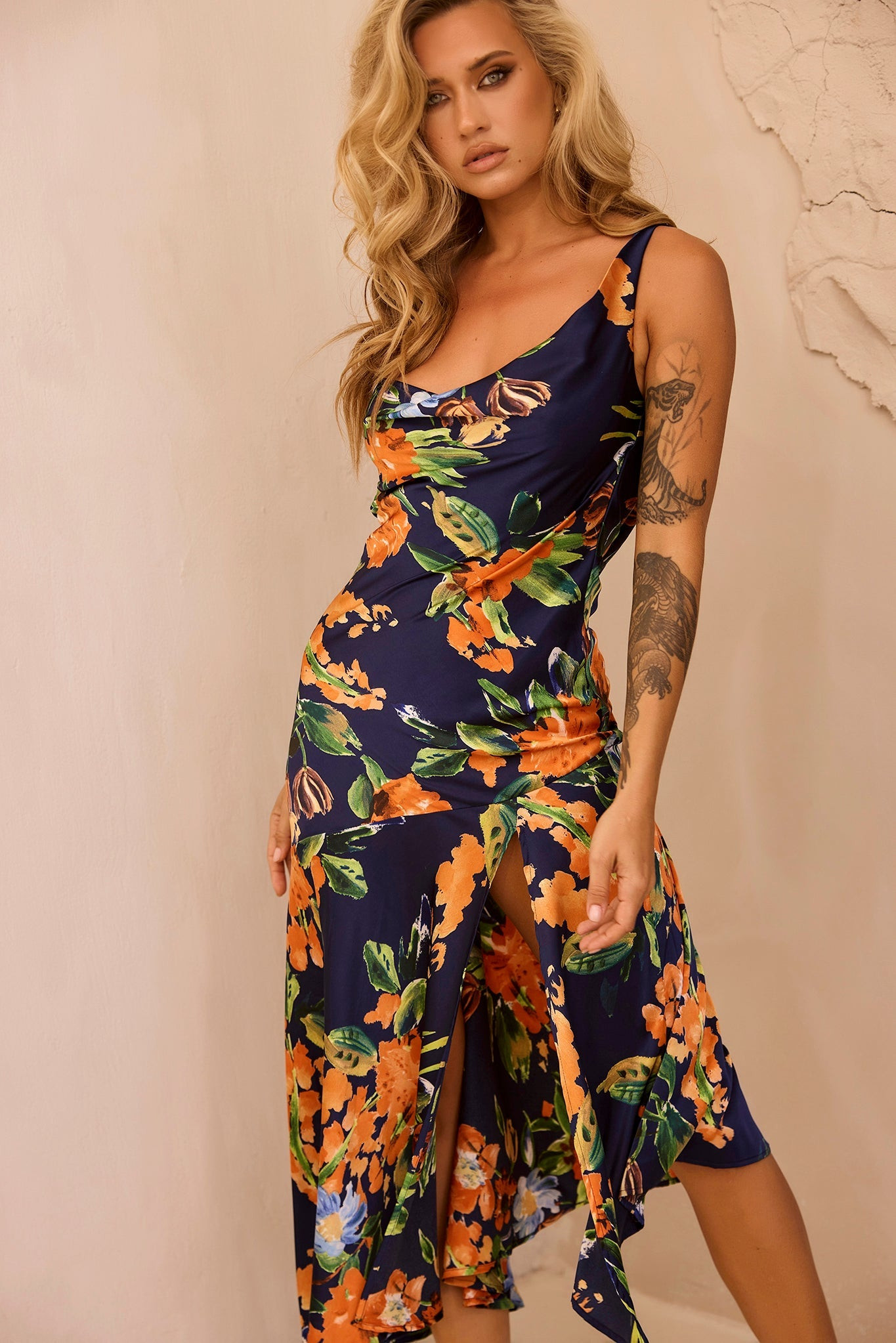 Secret Jungle Midi Dress - Navy Multi | Sage and Paige AUS.