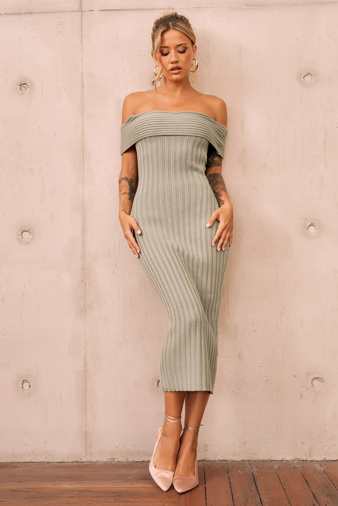 Hannah Knit Midi Dress - Sage | Sage and Paige AUS.