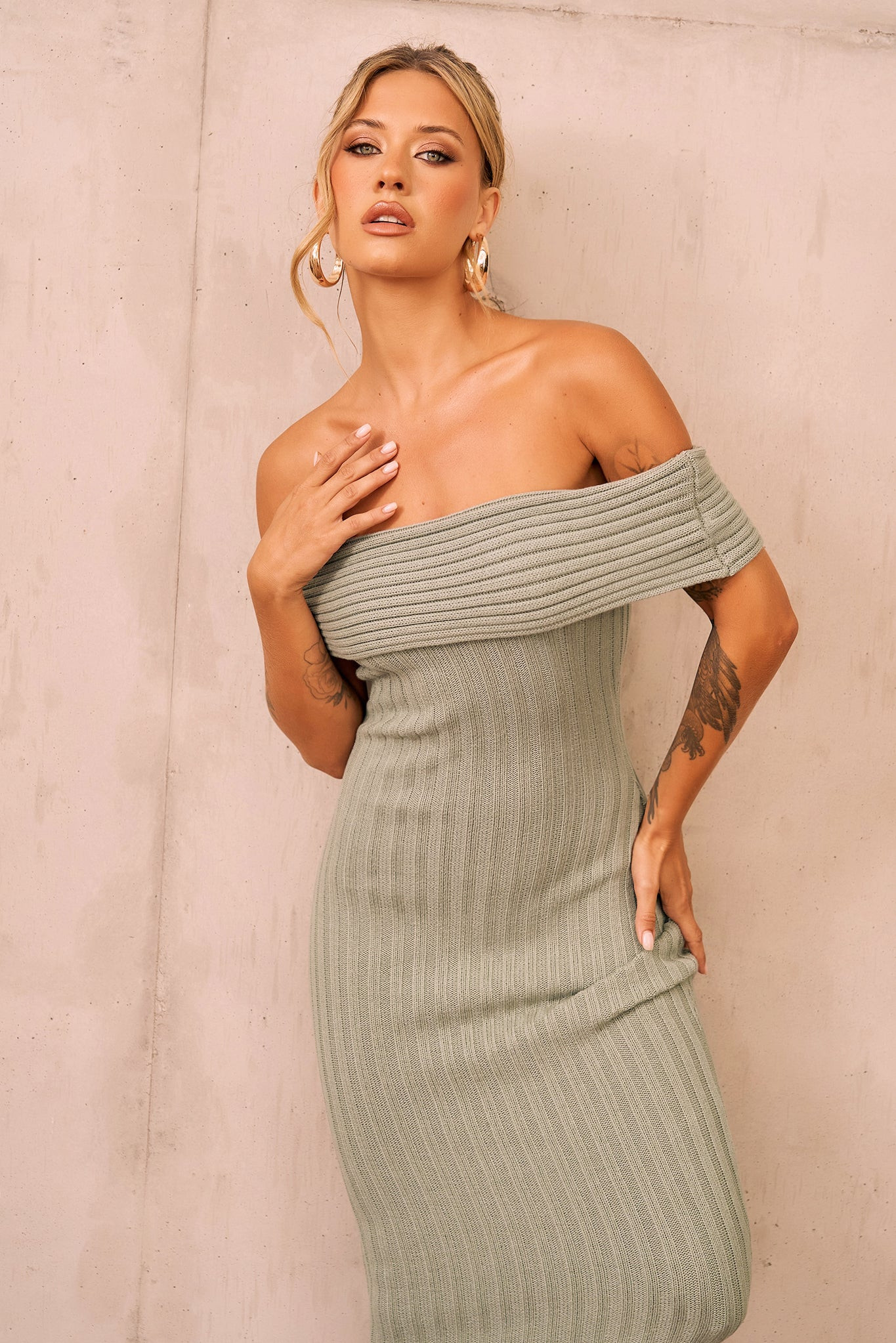 Hannah Knit Midi Dress - Sage | Sage and Paige AUS.