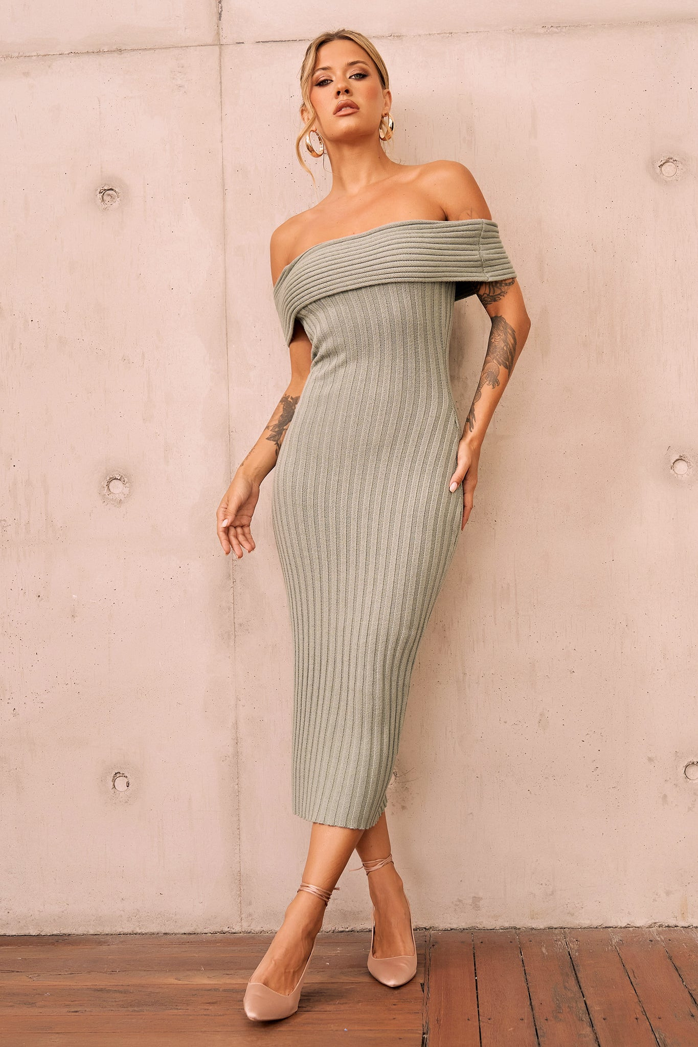 Hannah Knit Midi Dress - Sage | Sage and Paige AUS.